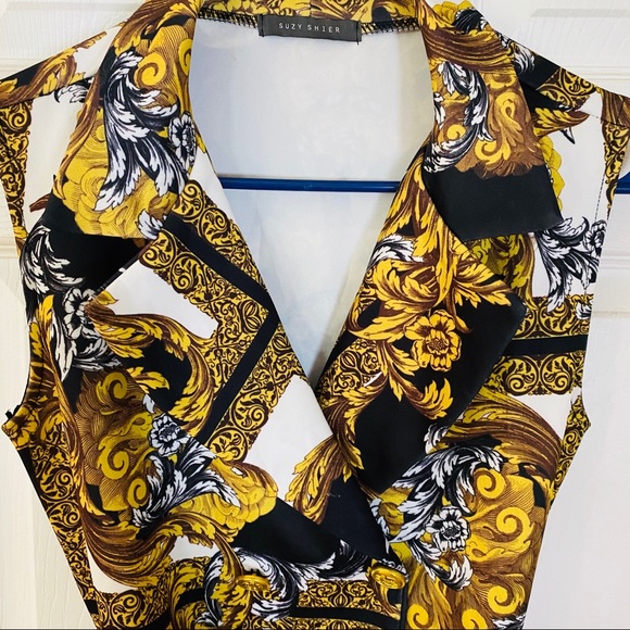 Tropical themed long dress with belt - Picture 3 of 7